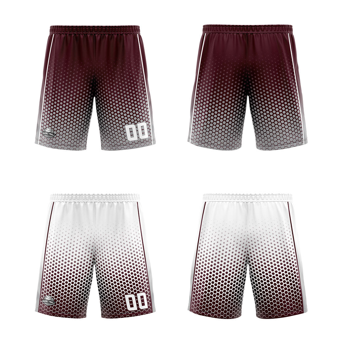 Traje de baloncesto reversible personalizado en burdeos-gris y blanco para adultos y niños