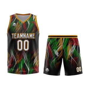 Uniforme de baloncesto personalizado negro y naranja con tu logotipo-nombre y número impresos