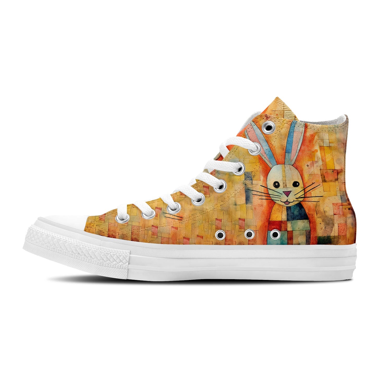 Abstract Hops: Sumérgete en un mundo de arte con zapatillas de lona de media caña para hombre y mujer Estampados de conejo que transforman cada paso en una expresión abstracta de la belleza lagomorfa