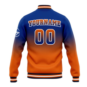 Chaqueta universitaria personalizada estilo Letterman para hombres-mujeres y jóvenes-color azul rey y naranja