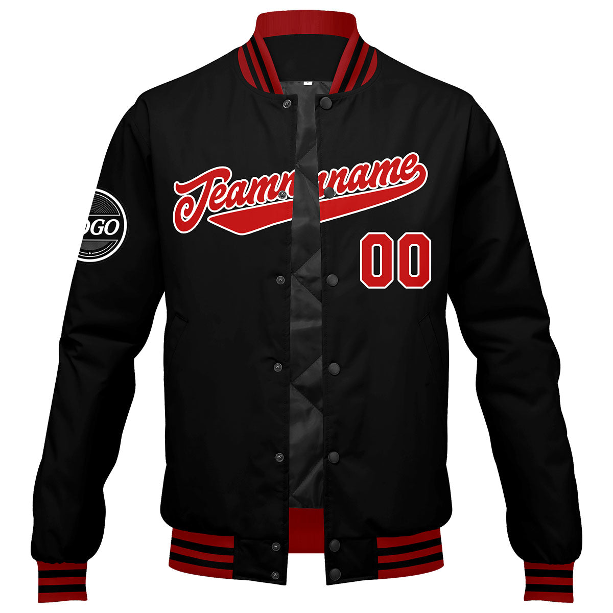 Chaqueta universitaria personalizada estilo Letterman para hombres-mujeres y jóvenes-color rojo y negro