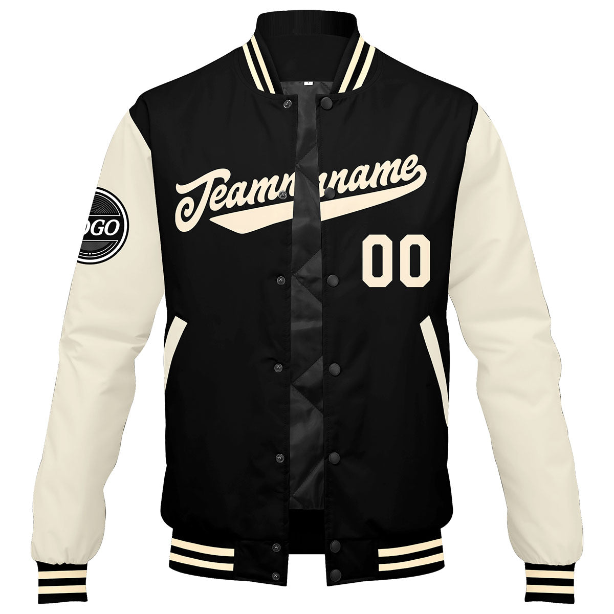 Chaqueta universitaria personalizada estilo Letterman para hombres-mujeres y jóvenes-color negro y crema