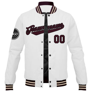 Chaqueta universitaria personalizada estilo Letterman para hombres-mujeres y jóvenes-color granate y blanco