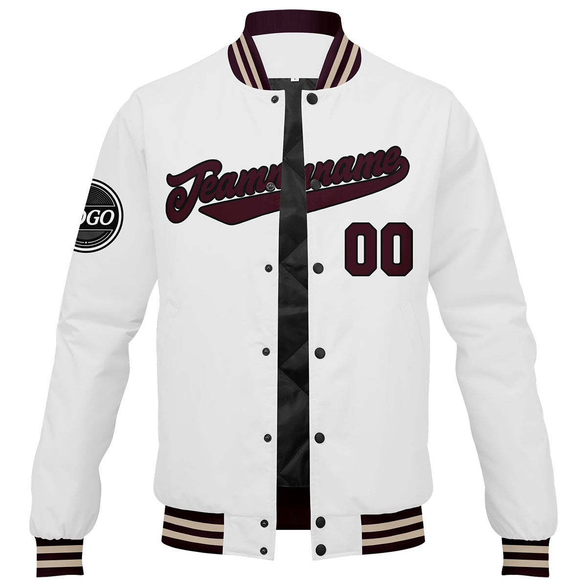 Chaqueta universitaria personalizada estilo Letterman para hombres-mujeres y jóvenes-color granate y blanco