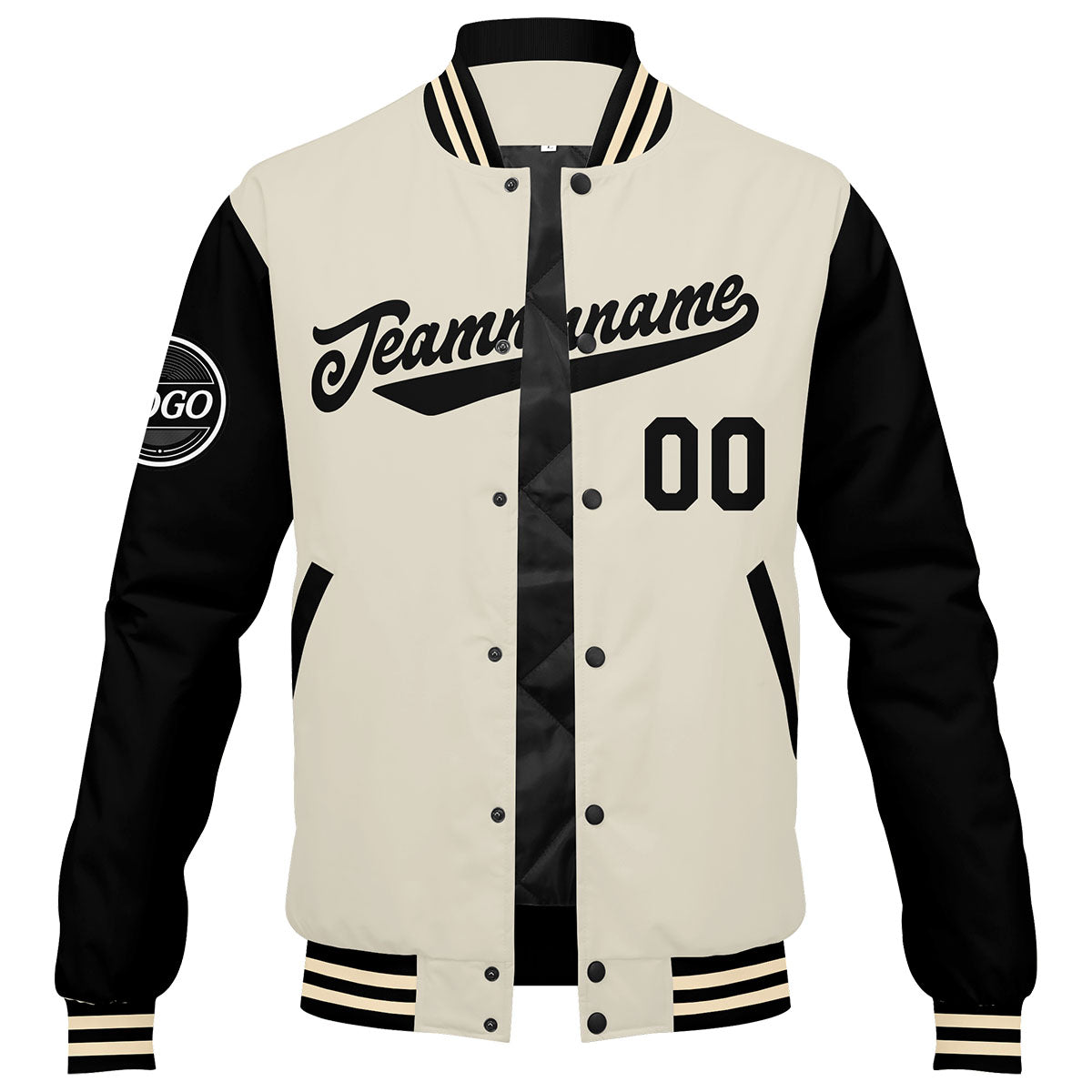 Chaqueta universitaria personalizada estilo Letterman para hombres-mujeres y jóvenes-color negro y crema
