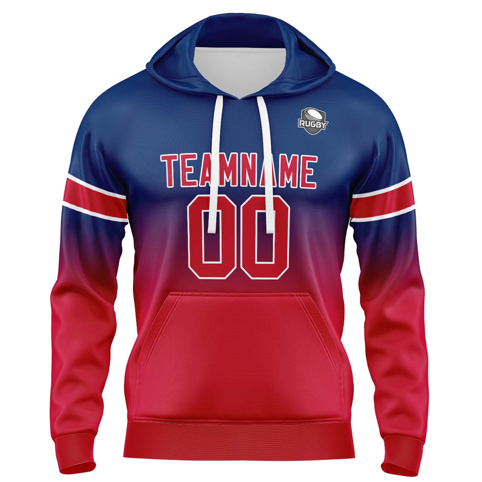 Sudadera con capucha personalizada con degradado para hombre-mujer-niña o niño Estampa tu logotipo-nombre o número en azul marino y rojo