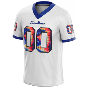 team customized authentic tie dye football jersey white-royal mesh