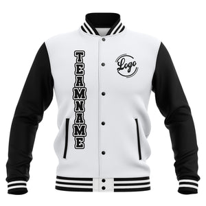 Chaquetas universitarias impermeables personalizadas en blanco y negro con nombre-número y logotipo bordados a medida