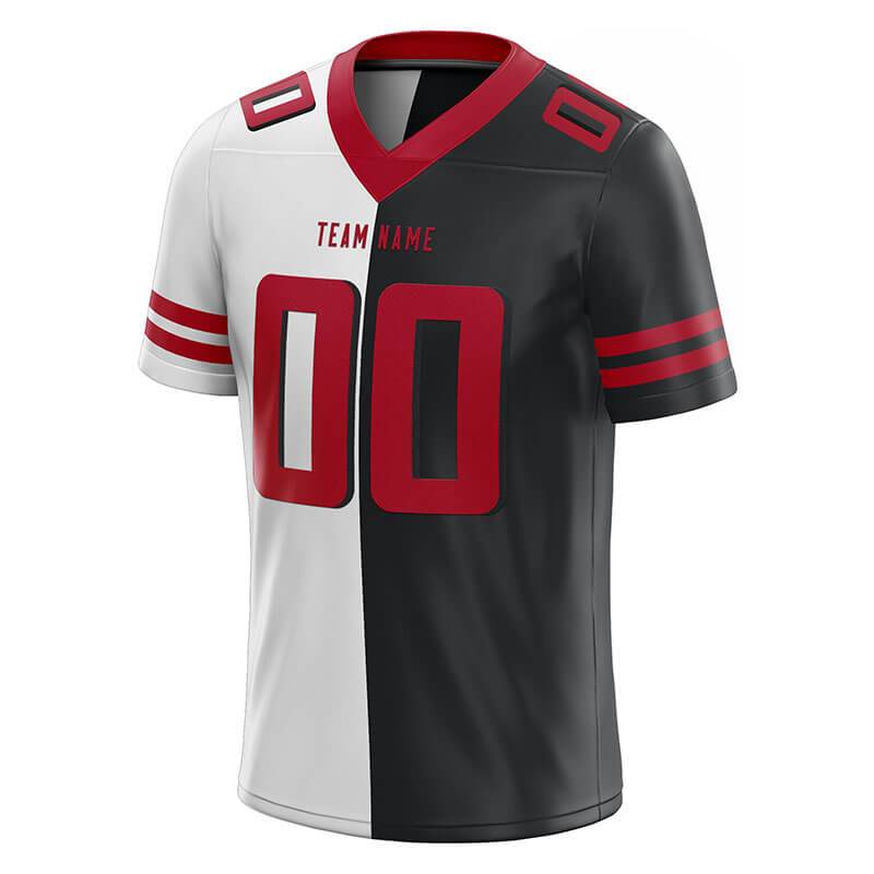 custom authentic split fashion football jersey black-white-red mesh