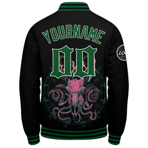 Chaqueta universitaria personalizada estilo Letterman para hombres-mujeres y color verde