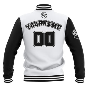 Chaquetas universitarias impermeables personalizadas en blanco y negro con nombre-número y logotipo bordados a medida