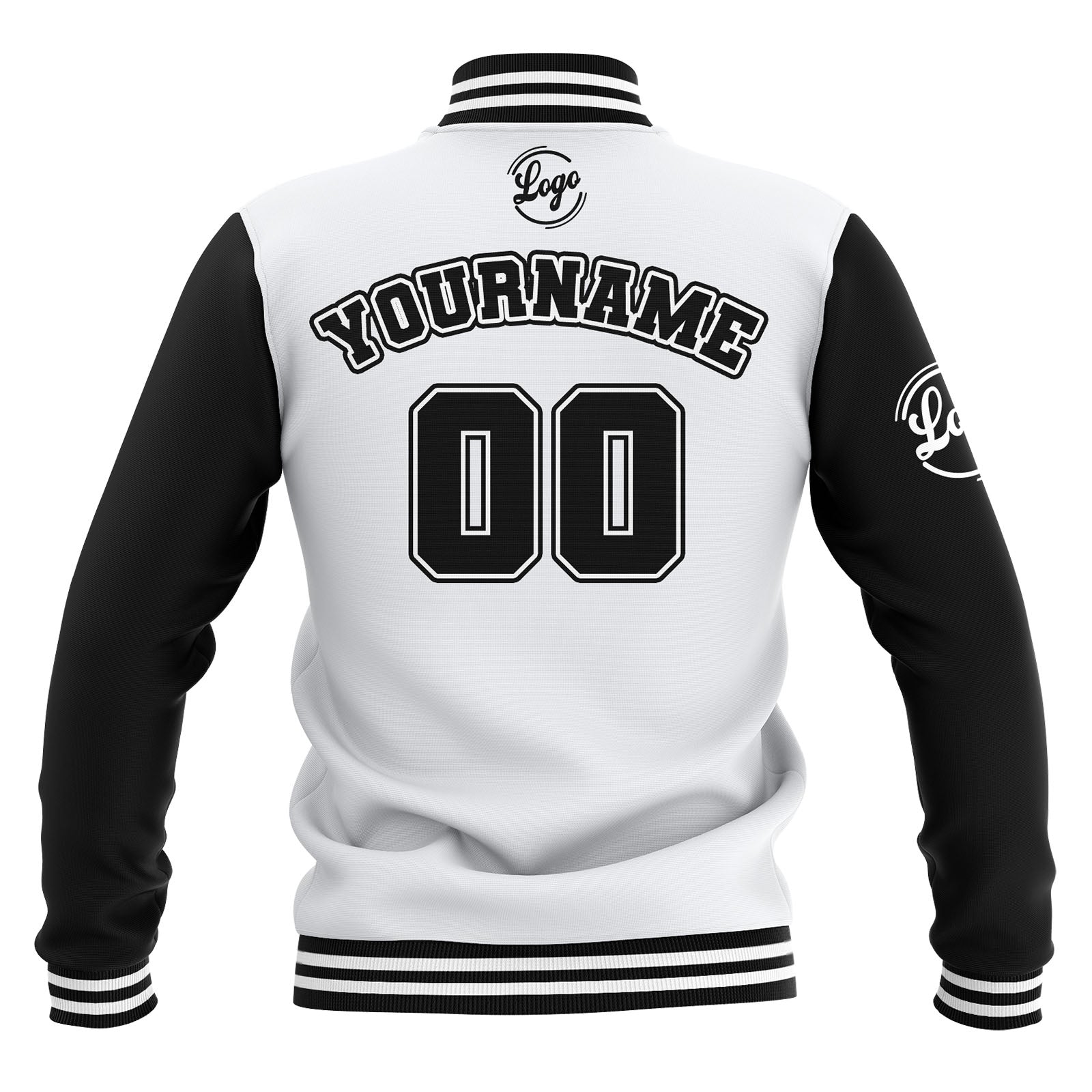 Chaquetas universitarias impermeables personalizadas en blanco y negro con nombre-número y logotipo bordados a medida