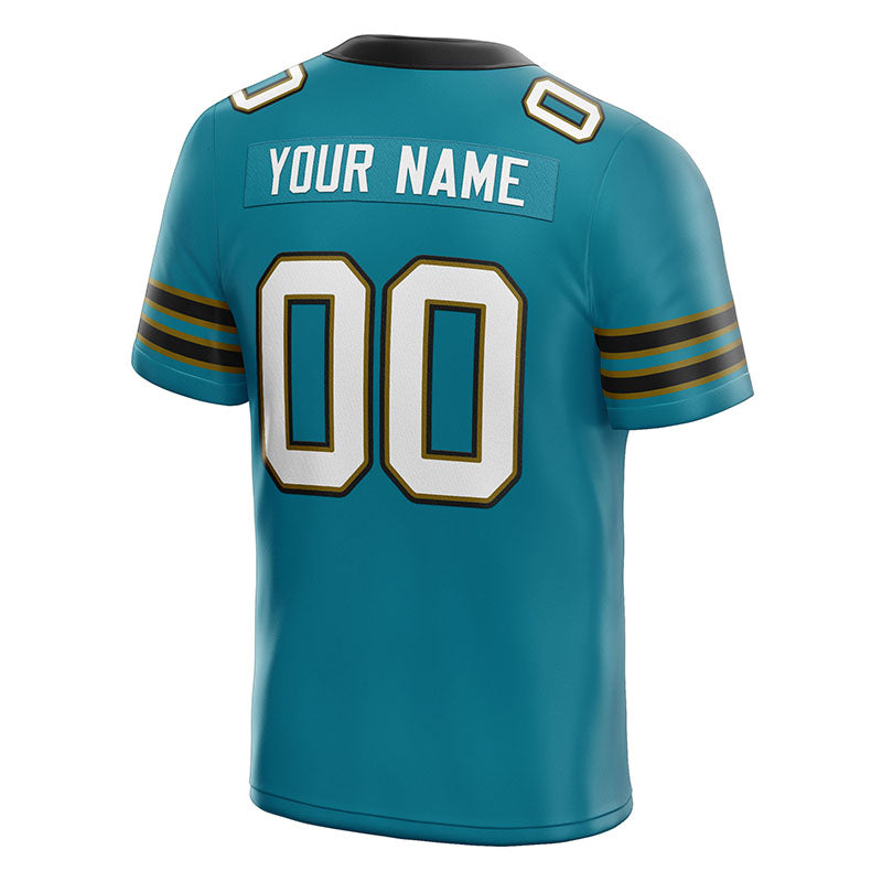 custom authentic football jersey teal-white-balck-gold mesh