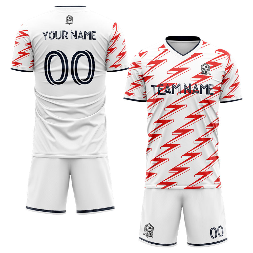 custom soccer set jersey kids adults personalized soccer white-red