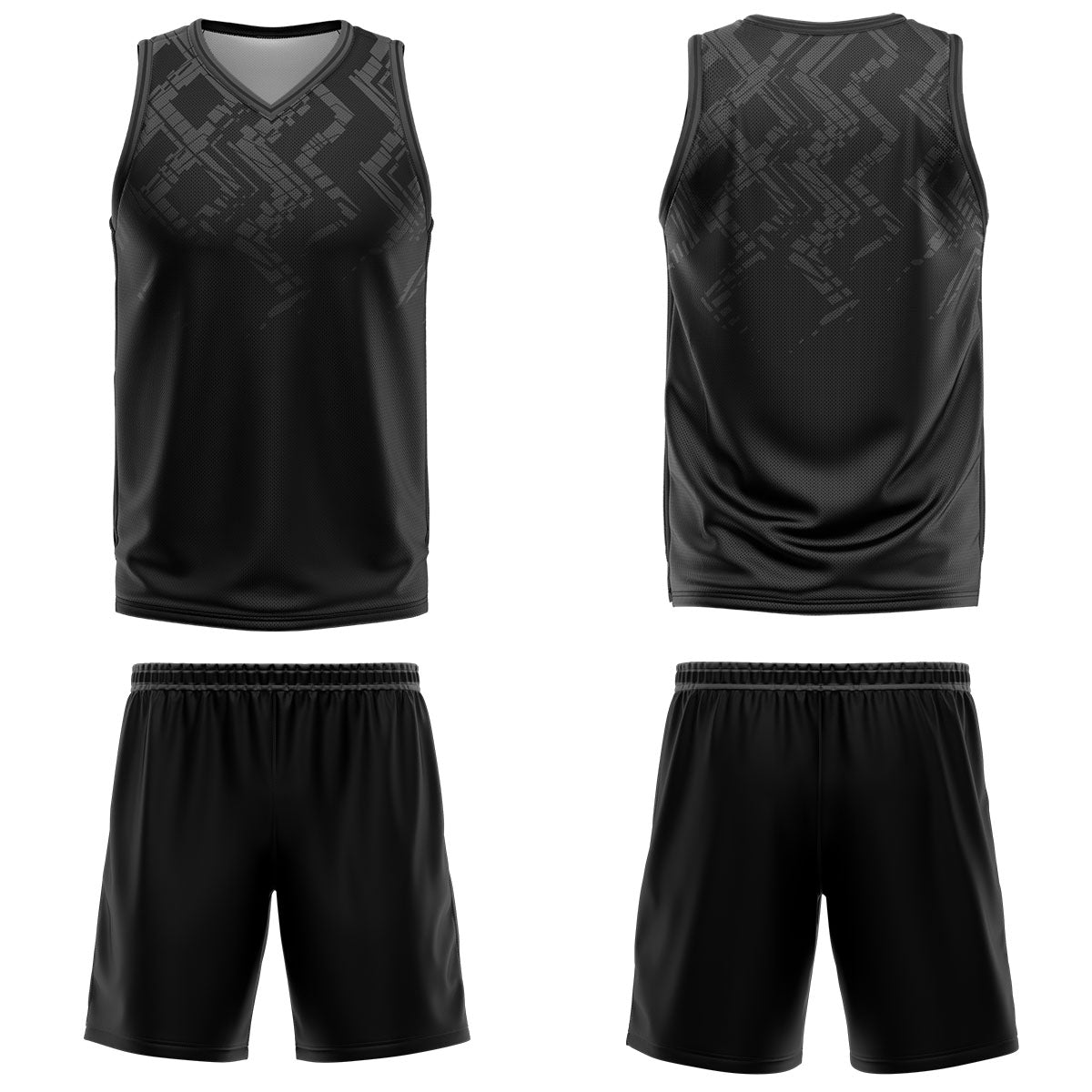 Uniforme de baloncesto personalizado en negro y gris con tu logotipo-nombre y número impresos