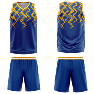 Uniforme de baloncesto personalizado azul y naranja con tu logotipo-nombre y número impresos