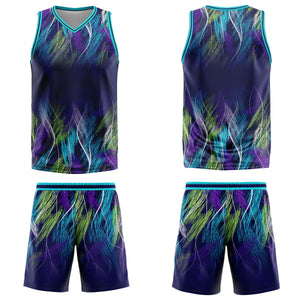 Uniforme de baloncesto personalizado morado y azul claro con su logotipo-nombre y número impresos