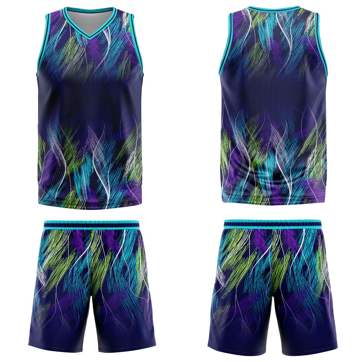 Uniforme de baloncesto personalizado morado y azul claro con su logotipo-nombre y número impresos