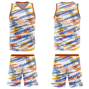 Uniforme de baloncesto personalizado blanco y naranja con tu logotipo-nombre y número impresos