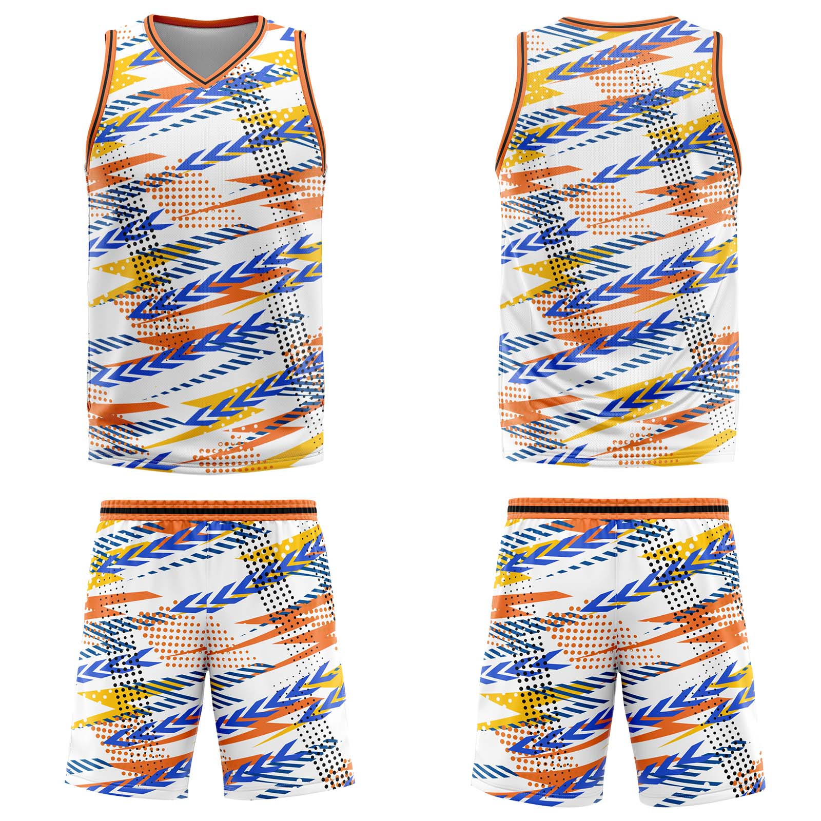 Uniforme de baloncesto personalizado blanco y naranja con tu logotipo-nombre y número impresos