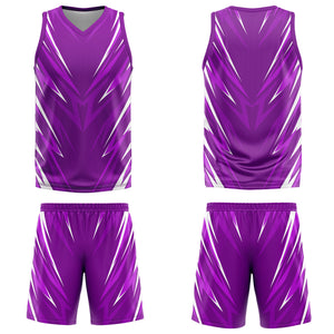 Uniforme de baloncesto personalizado con triángulo morado y estampado de tu logotipo-nombre y número