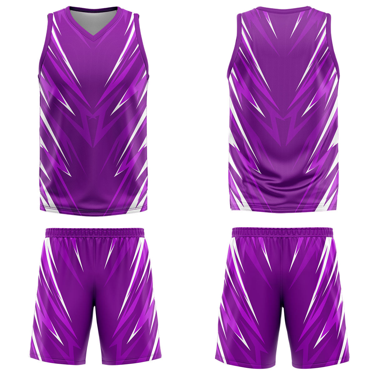 Uniforme de baloncesto personalizado con triángulo morado y estampado de tu logotipo-nombre y número