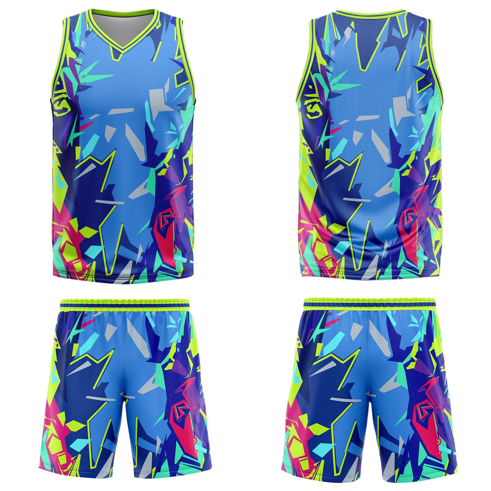 Uniforme de baloncesto personalizado de color verde neón roto con tu logotipo-nombre y número impresos