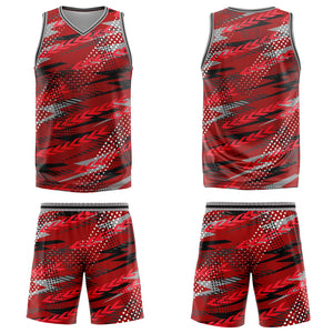 Uniforme de baloncesto personalizado rojo y gris con tu logotipo-nombre y número impresos