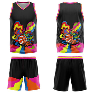Uniforme de baloncesto negro personalizado con tu logotipo-nombre y número impresos