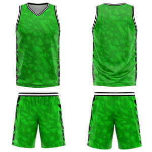 Uniforme de baloncesto personalizado en verde roto y negro con tu logotipo-nombre y número impresos