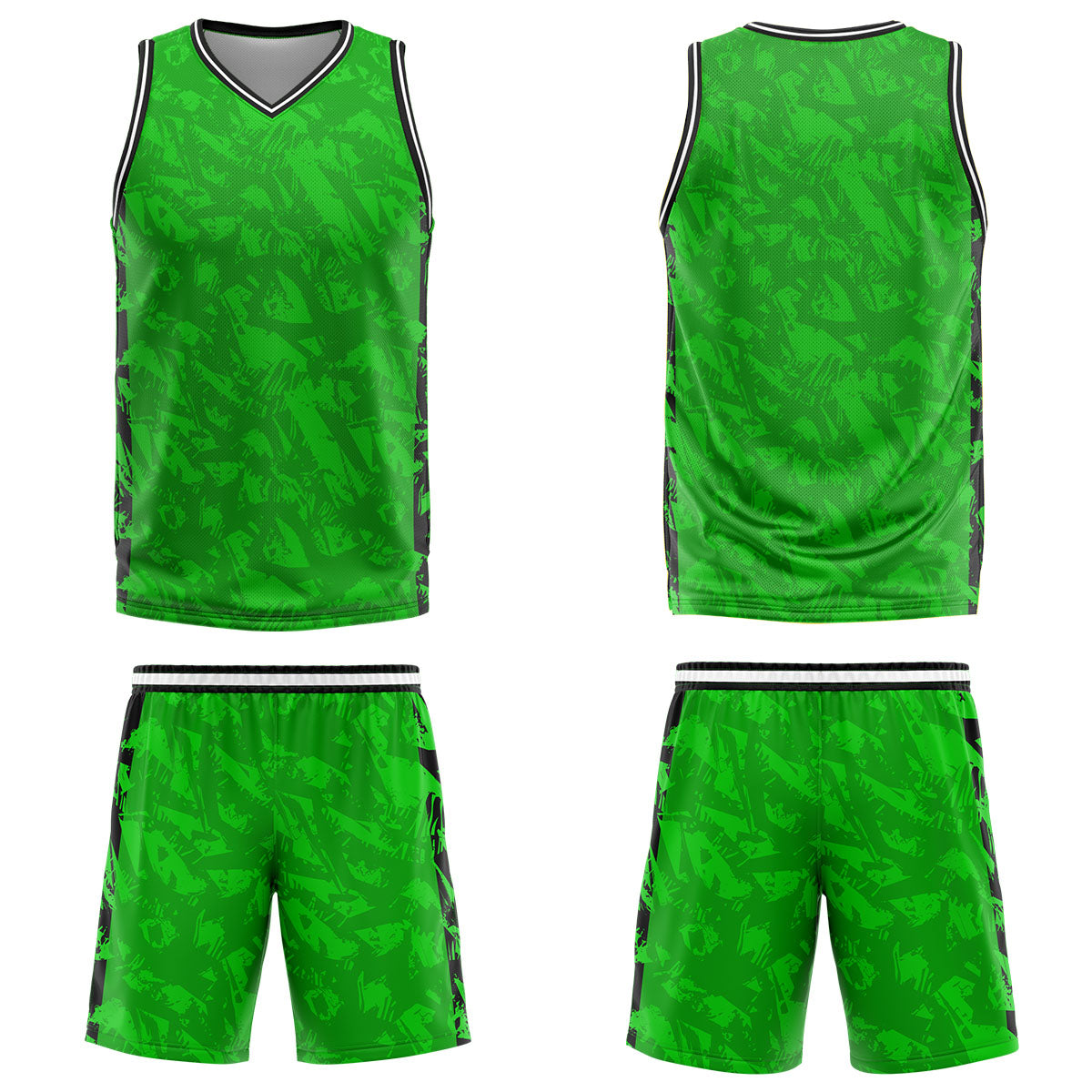 Uniforme de baloncesto personalizado en verde roto y negro con tu logotipo-nombre y número impresos