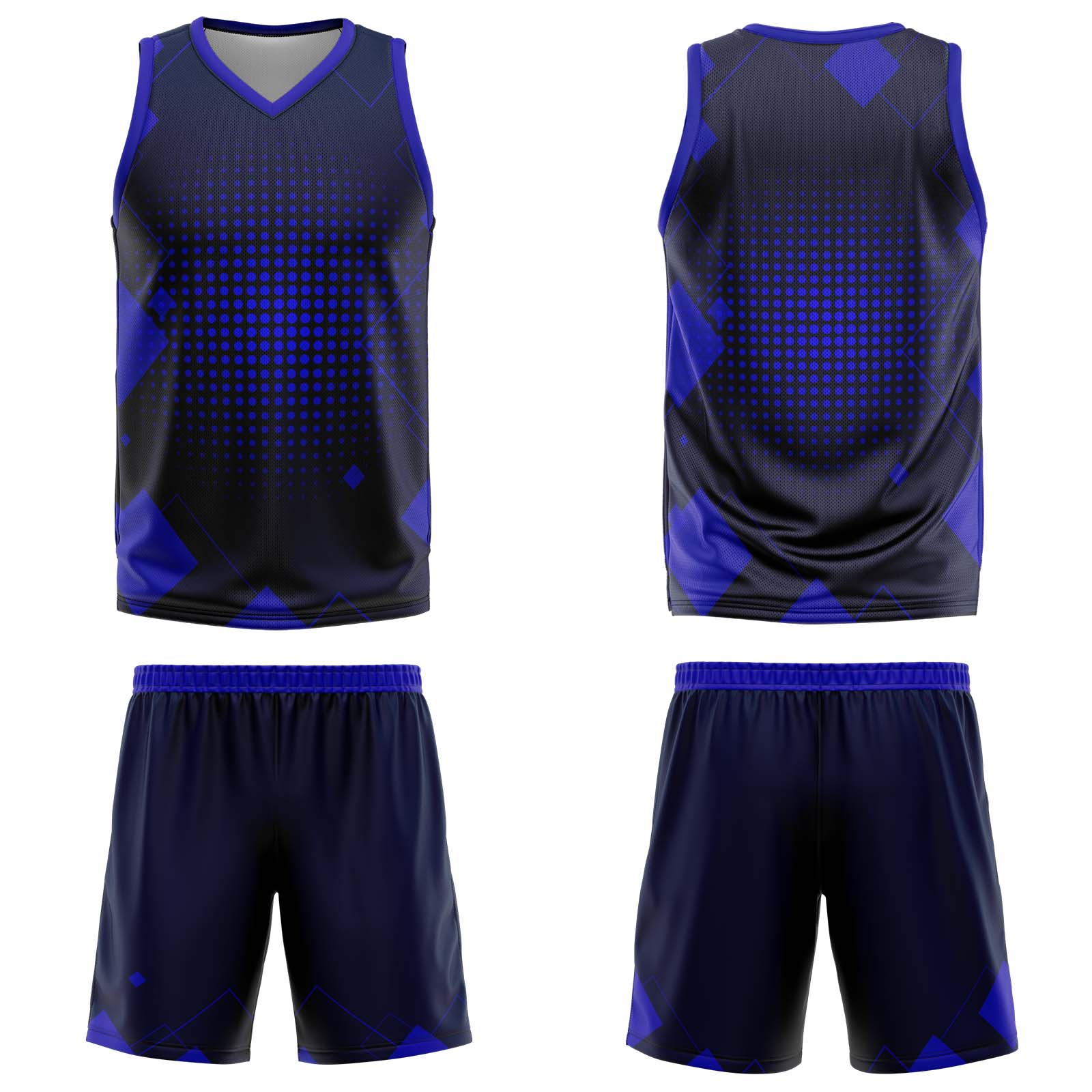 Uniforme de baloncesto Geometría Personalizada Royal con tu Logotipo-Nombre y Número Impreso
