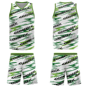 Uniforme de baloncesto personalizado blanco y verde con tu logotipo-nombre y número impresos