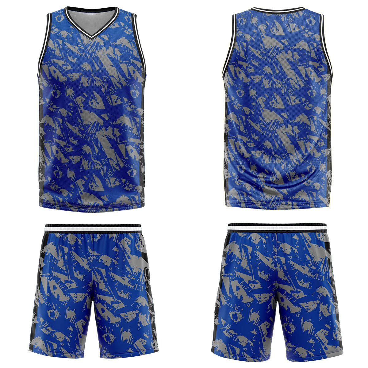 Uniforme de baloncesto personalizado en gris real roto con tu logotipo-nombre y número impresos
