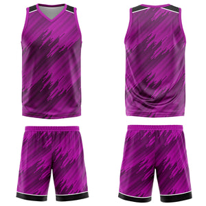 Uniforme de baloncesto personalizado tipo rayas rosas con tu logotipo-nombre y número impresos