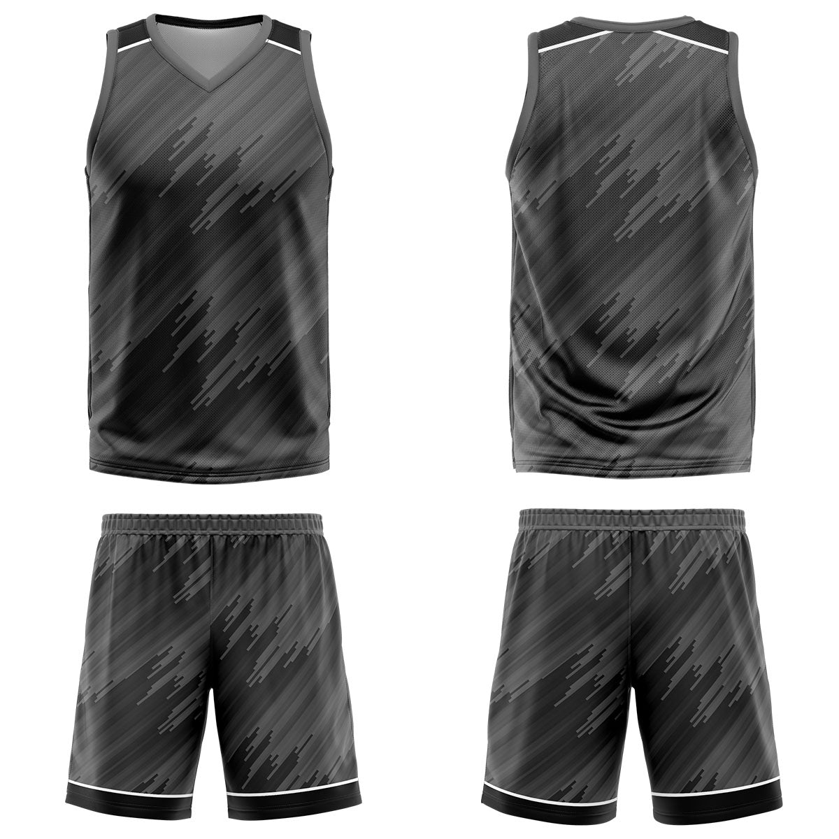 Uniforme de baloncesto gris tipo rayas personalizado con su logotipo-nombre y número impresos