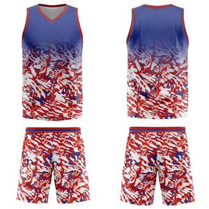 Uniforme de baloncesto personalizado azul-rojo y blanco con tu logotipo-nombre y número impresos