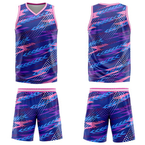 Uniforme de baloncesto personalizado rosa y morado con tu logotipo-nombre y número impresos