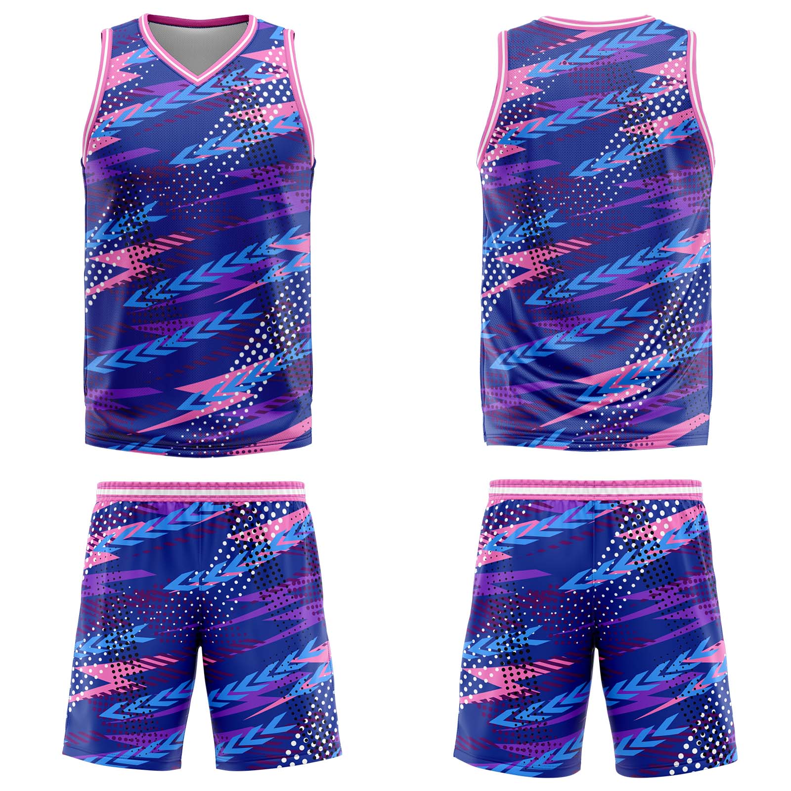 Uniforme de baloncesto personalizado rosa y morado con tu logotipo-nombre y número impresos