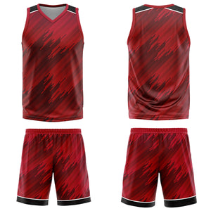 Uniforme de baloncesto rojo tipo rayas personalizado con su logotipo-nombre y número impresos