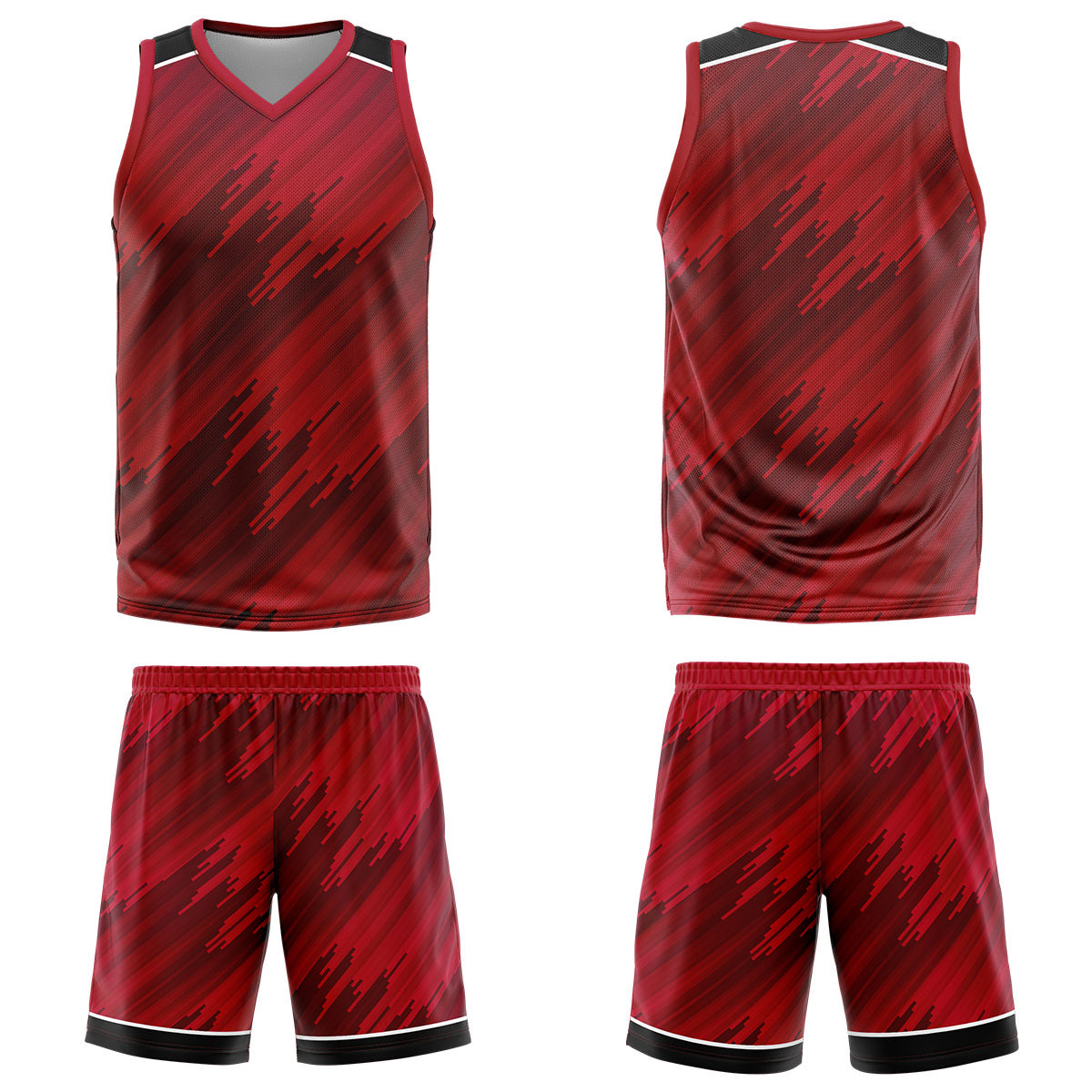 Uniforme de baloncesto rojo tipo rayas personalizado con su logotipo-nombre y número impresos