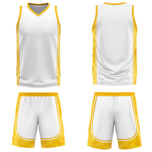 Uniforme de baloncesto personalizado blanco y naranja con tu logotipo-nombre y número impresos
