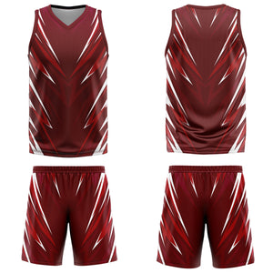 Uniforme de baloncesto personalizado con triángulo rojo oscuro y estampado de tu logotipo-nombre y número