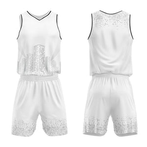 Uniforme de baloncesto personalizado con vista nocturna blanca-impreso con su logotipo-nombre y número