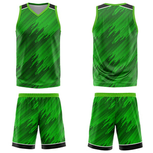 Uniforme de baloncesto verde tipo rayas personalizado con su logotipo-nombre y número impresos