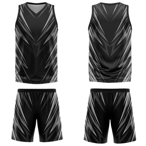 Uniforme de baloncesto negro con triángulo personalizado impreso con su logotipo-nombre y número