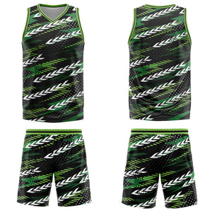 Uniforme de baloncesto personalizado en negro y verde con tu logotipo-nombre y número impresos