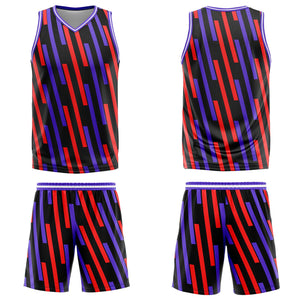 Camiseta de baloncesto personalizada con barra vertical roja y morada-uniforme impreso con su logotipo-nombre y número