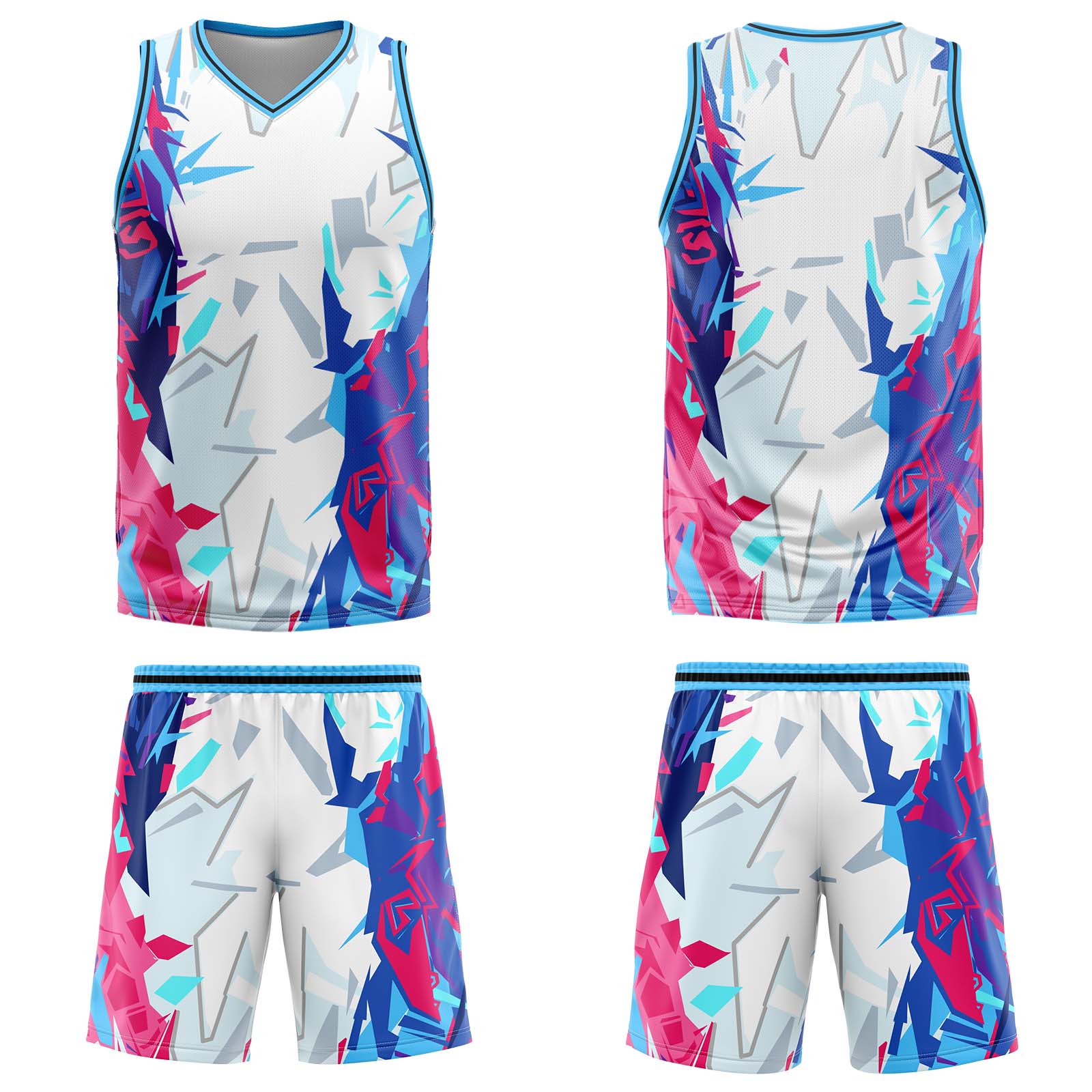 Uniforme de baloncesto personalizado en azul claro roto con tu logotipo-nombre y número impresos