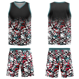 Uniforme de baloncesto personalizado en negro-rojo y verde con tu logotipo-nombre y número impresos